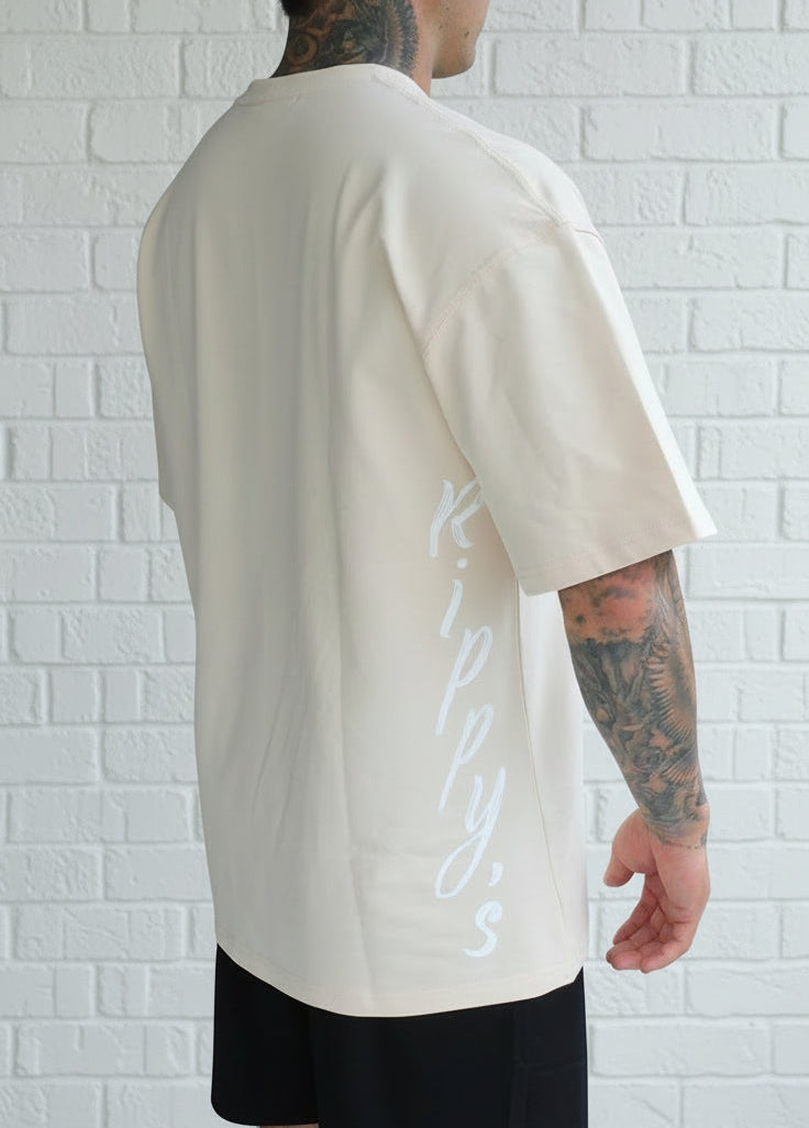 Rippy's Beige tall tee side view